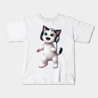 Cat with Headphones Kids T-Shirt